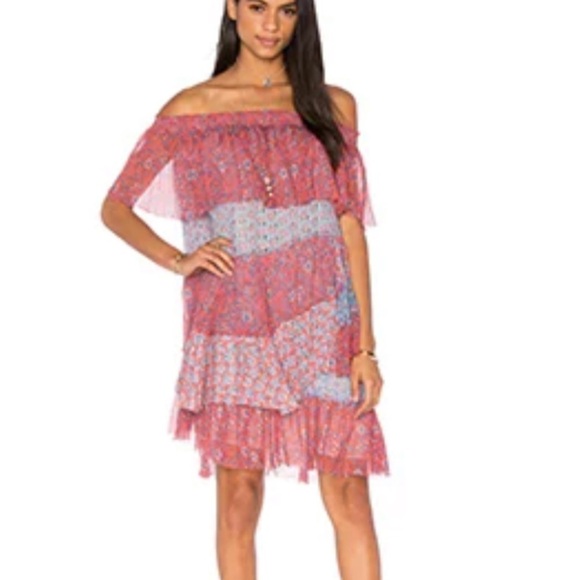 Rebecca Taylor dress patchwork tiered raw hem off the shoulder lined‎ 0 silk - Picture 2 of 9